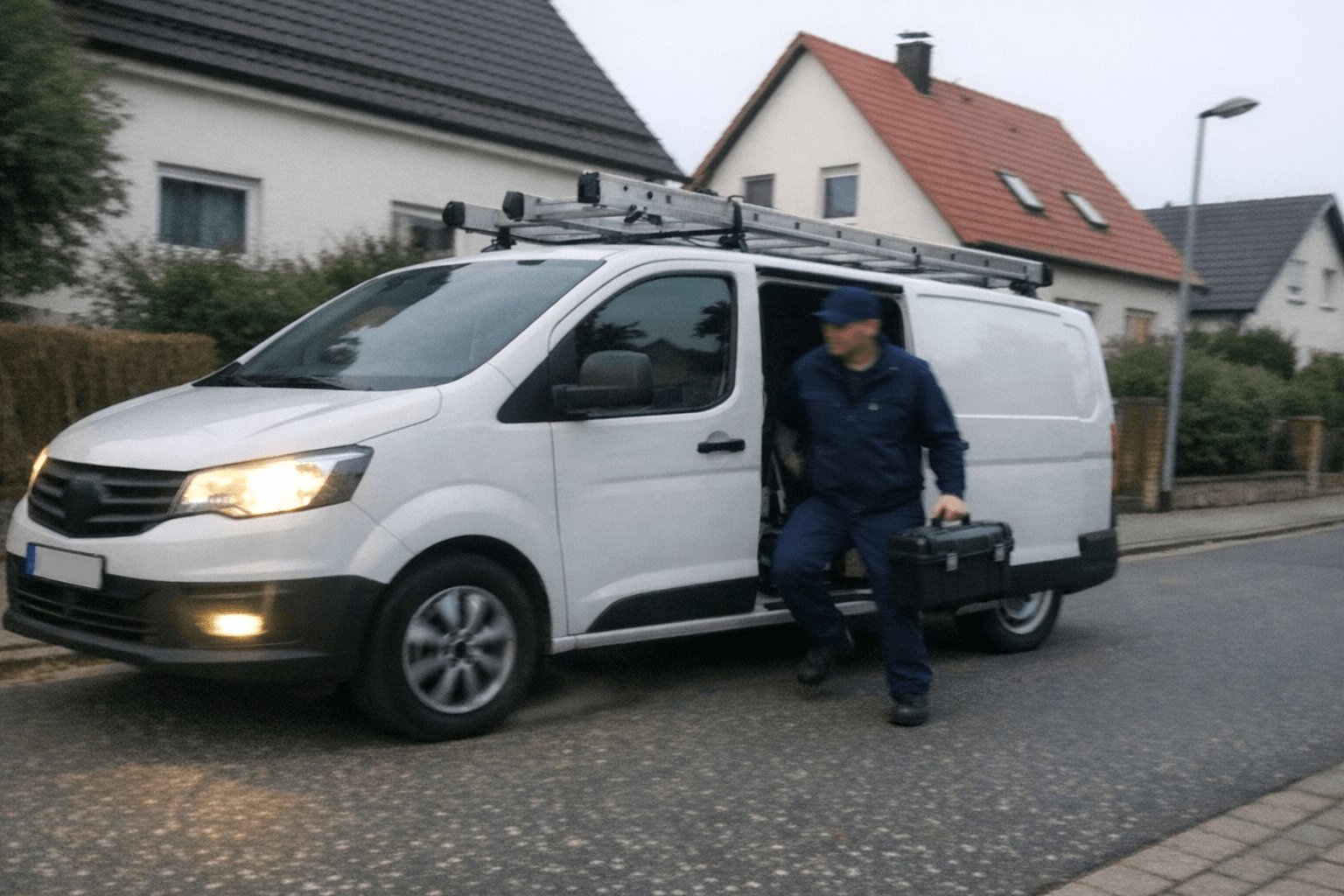 Einsatzfahrzeug eines Elektrikers bei einer Notfallanfahrt