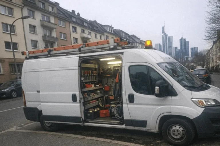 Elektriker-Notdienstfahrzeug in städtischer Straße