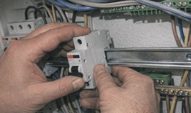 Offener moderner Sicherungskasten bei sicherer Reparatur